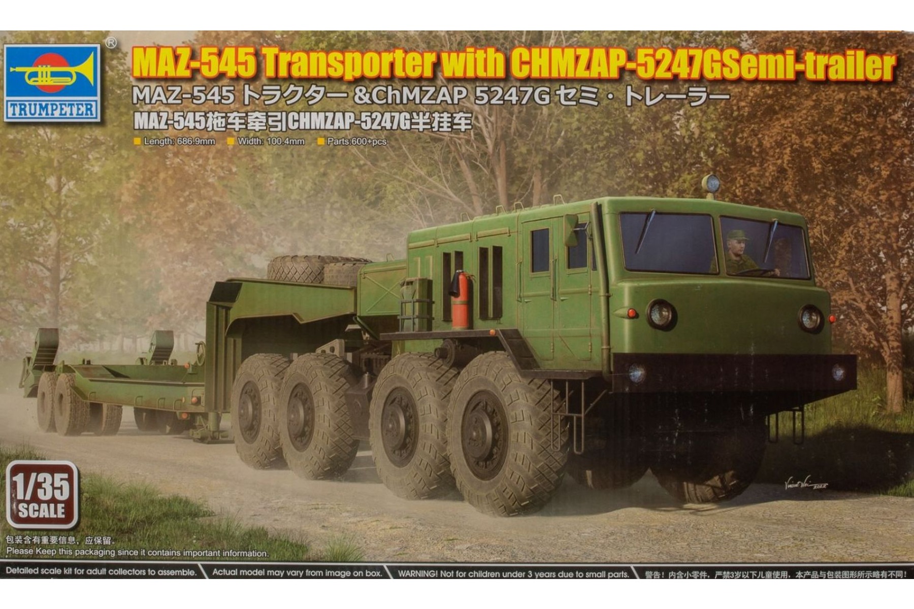 Trumpeter TRU01089 MAZ-545 Transporter with CHMZAP-5247G Semi-trailer, model kit