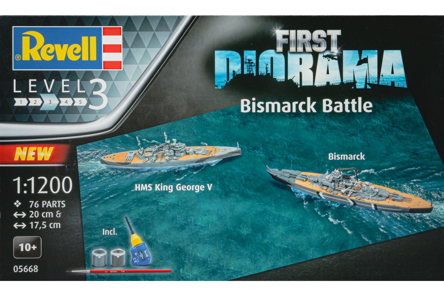 Revell RE05668 Bismarck Battle - First Diorama Set, Gift set (incl. paints and glue)