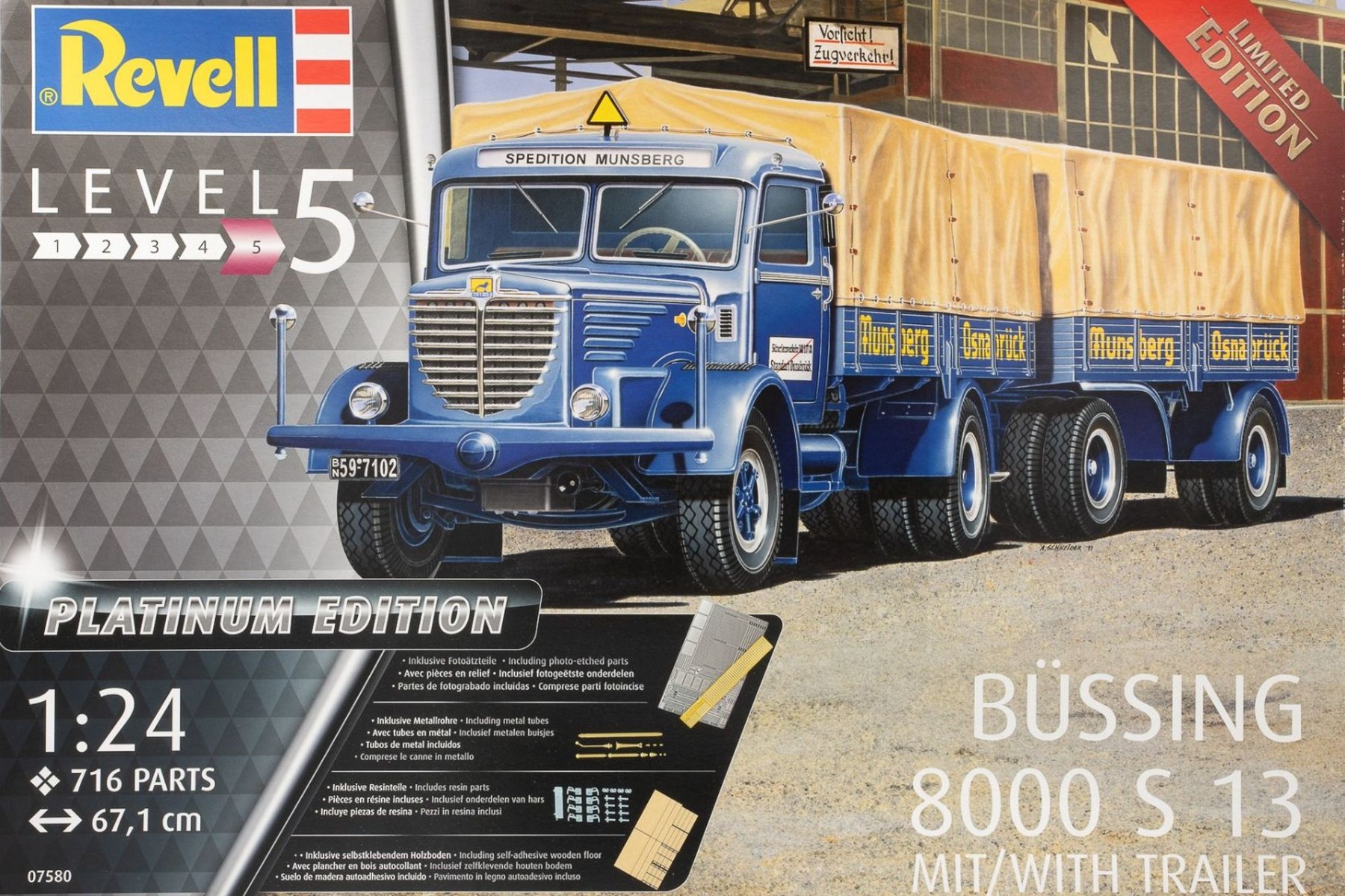 Revell RE07580 Büssing 8000 S 13 with Trailer Platinum Edition, model kit