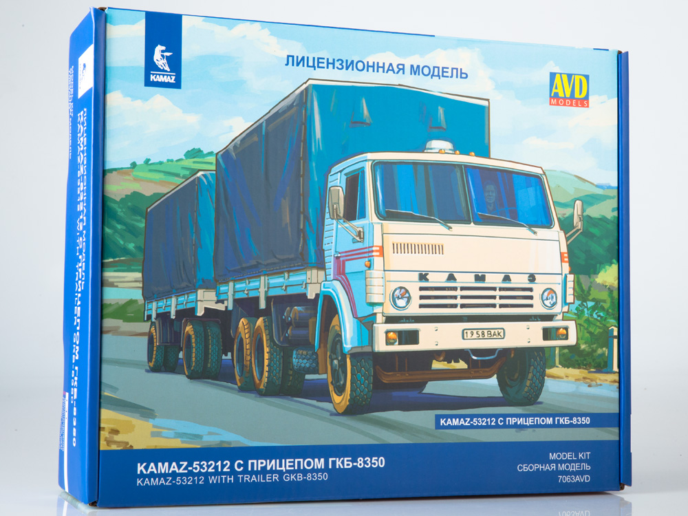 KAMAZ-53212 flatbed truck with trailer GKB-8350, model kit