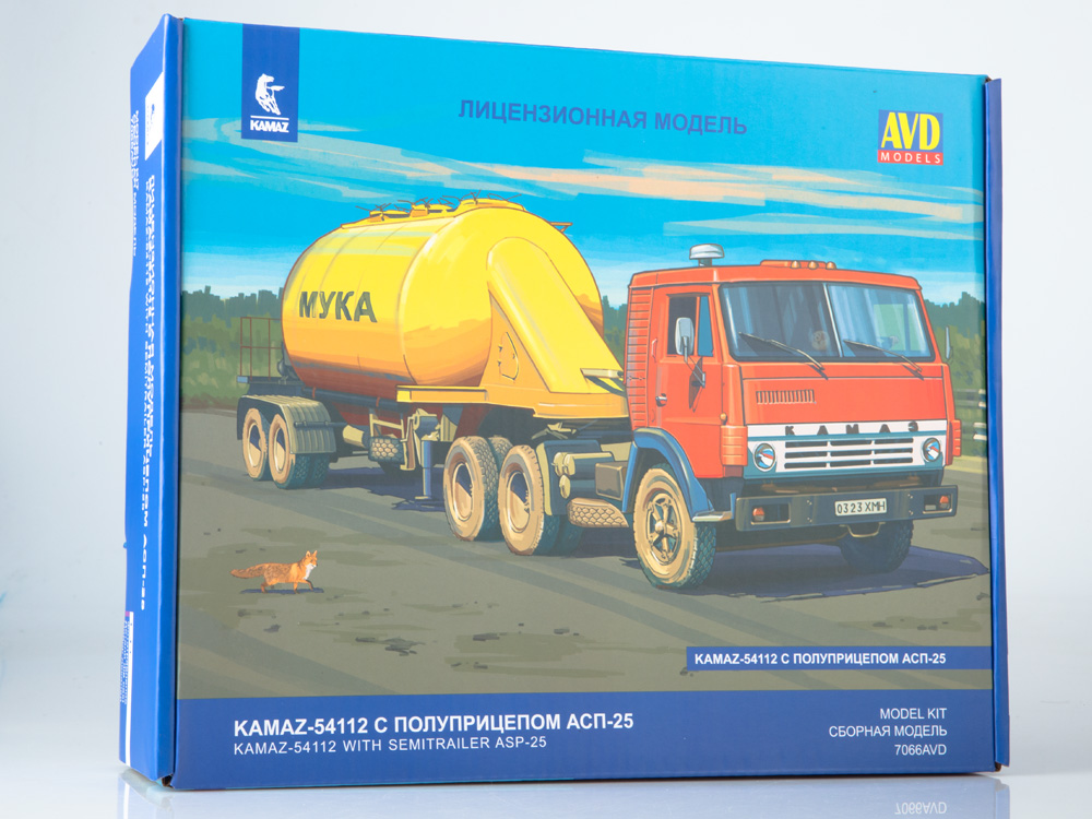 Kamaz-54112 tractor truck with semitrailer for flour transport AZP-25, model kit