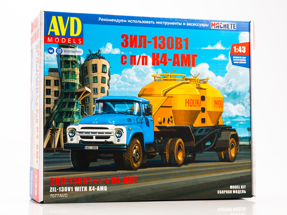 7077AVD ZIL-130V1 tractor truck with semitrailer for flour transport K4-AMG, model kit