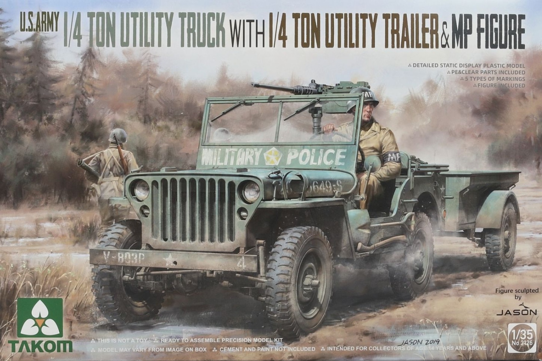 TAKOM2126 U.S. Army 1/4 Ton Utility Truck with 1/4 Ton Utility Trailer & MP Figure