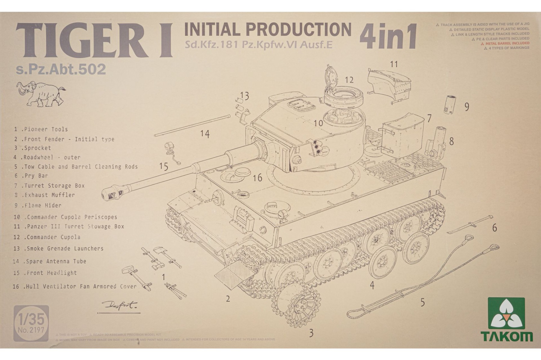 TAKOM2197 Tiger I Initial Production 4 in 1 s.Pz.Abt.502, model kit