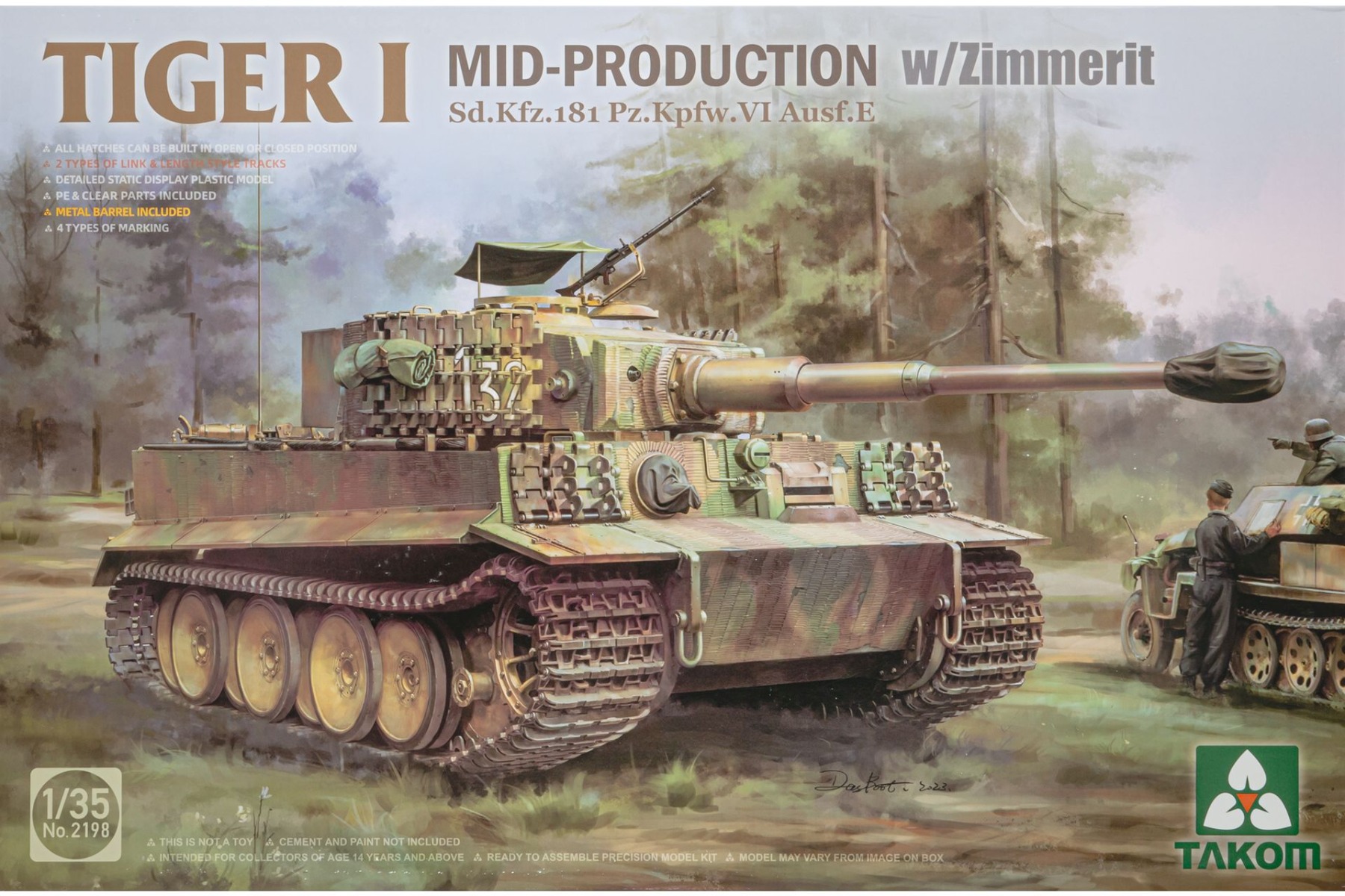 TAKOM2198 Tiger I Mid-Production w/Zimmerit Sd.Kfz. 181 Pz.Kpfw. VI Ausf. E, model kit