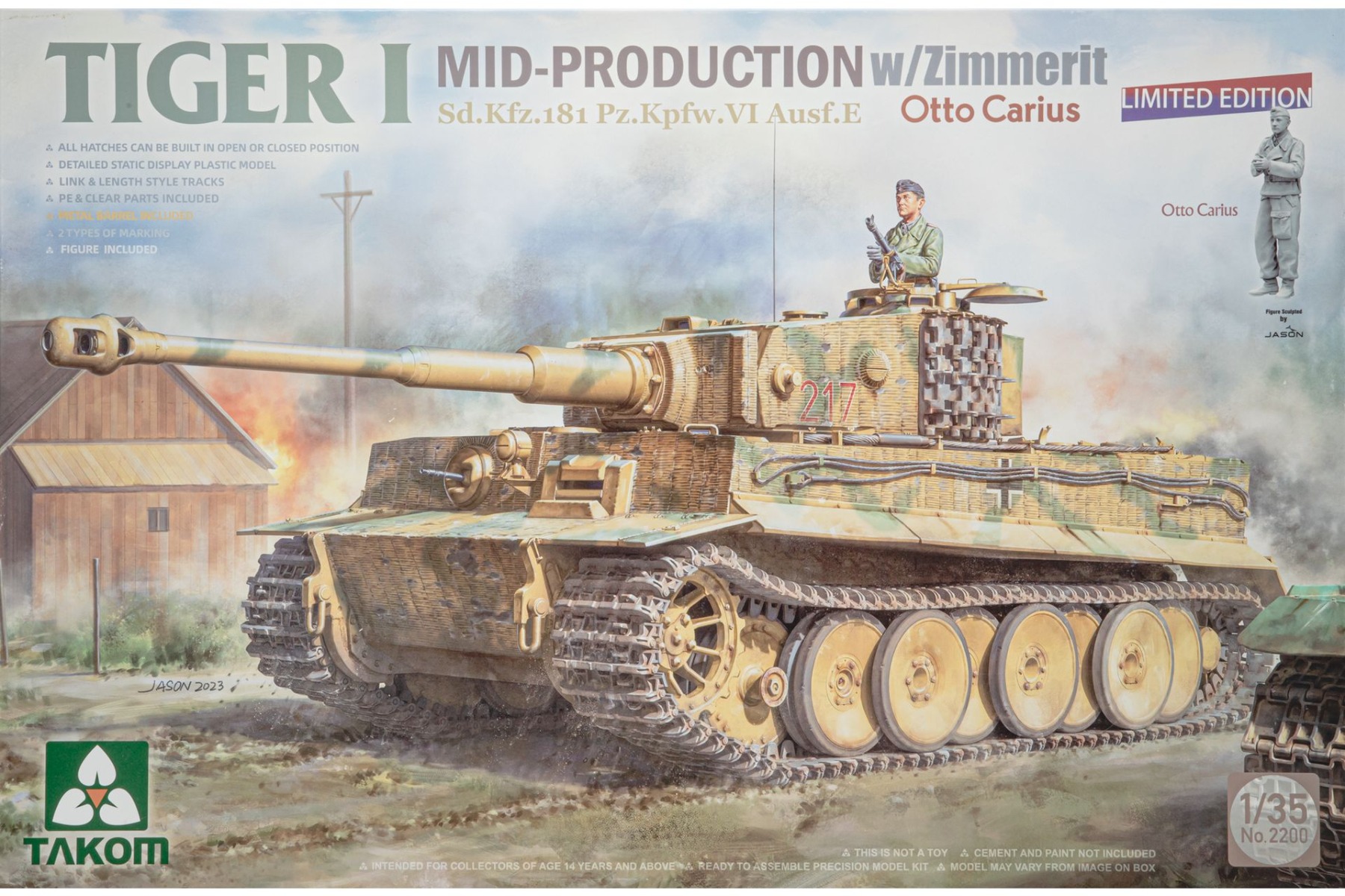 TAKOM2200 Tiger I Mid Production w/zimmerit Sd.Kfz. 181 Pz.Kpfw. VI Ausf. E Otto Carius, model kit