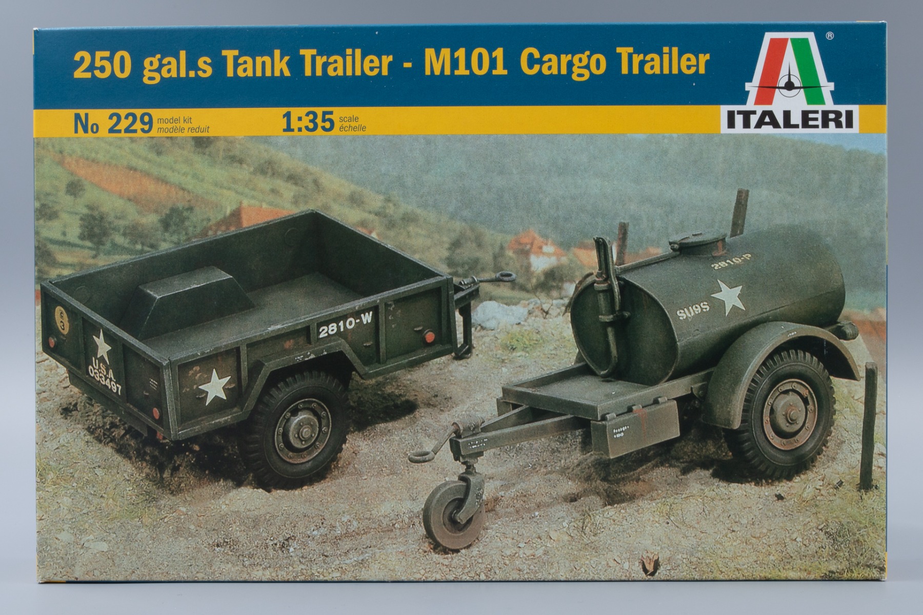 Italeri IT0229 250 gal.s Tank Trailer - M101 Cargo Trailer, model kit