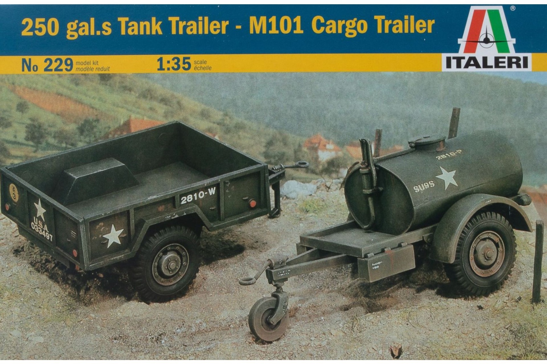 Italeri IT0229 250 gal.s Tank Trailer - M101 Cargo Trailer, model kit