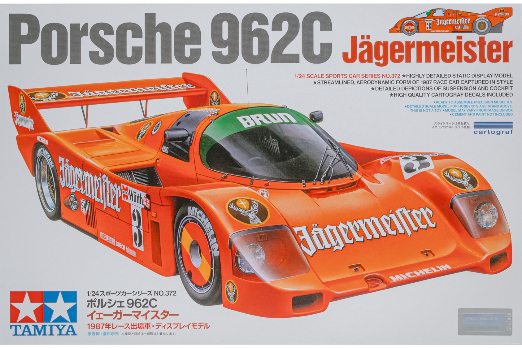 Tamiya TA24372 Porsche 962C Jägermeister, model kit