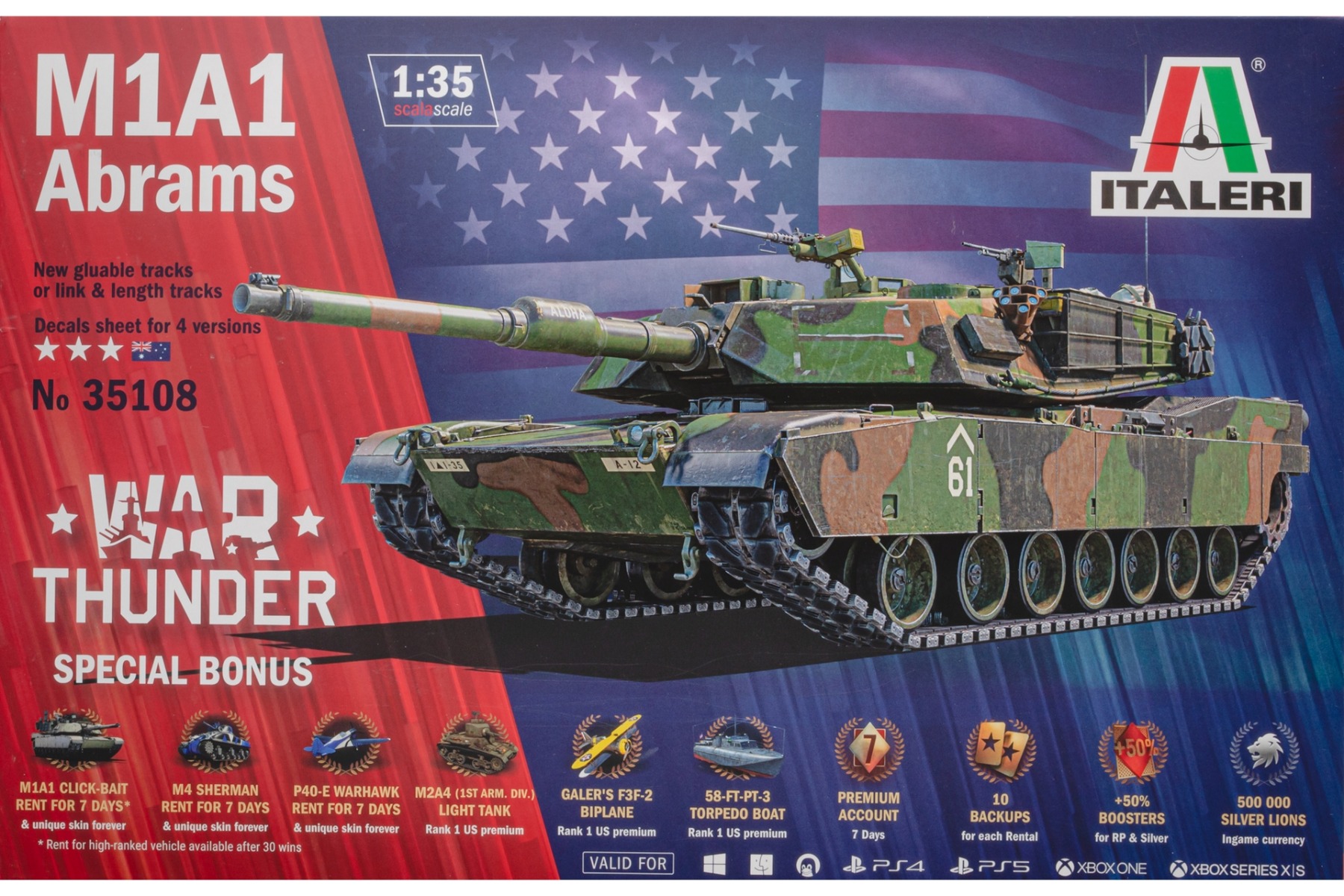 Italeri IT35108 M1A1 Abrams tank, War Thunder, model kit