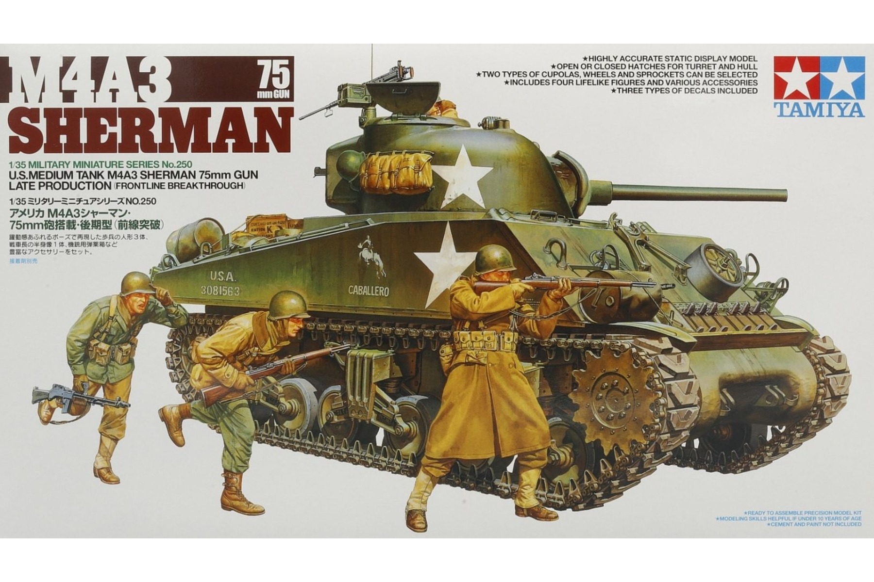 Tamiya TA35250 U.S. Medium Tank M4A3 Sherman 75mm Gun, Late production
