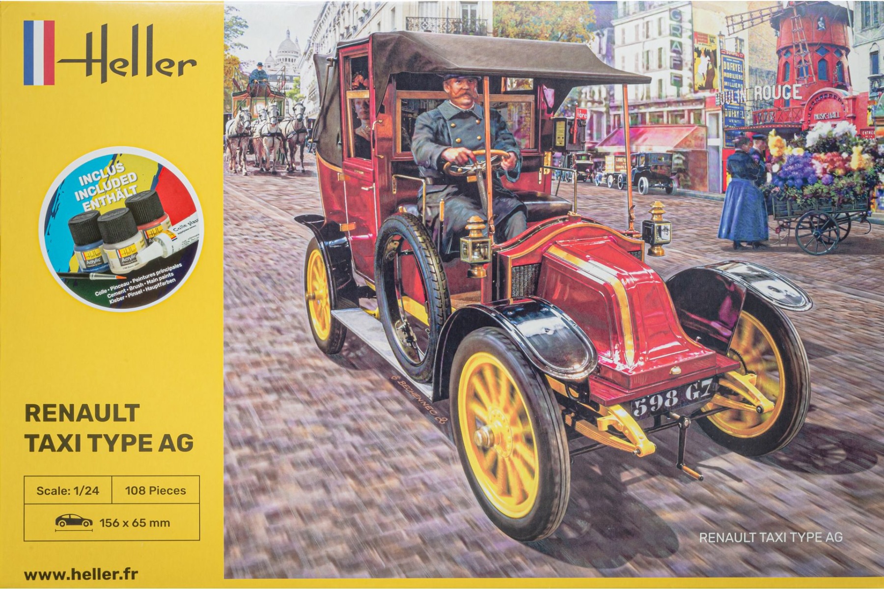 Heller HE35705 Renault Taxi Type AG (w. paint, glue and brush), model starter kit