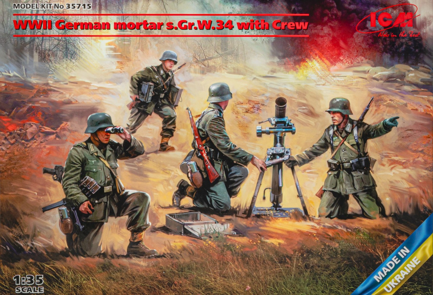ICM35715 WW2 German Mortar s.Gr.W.34 with Crew (mortar and 4 figures), model kit