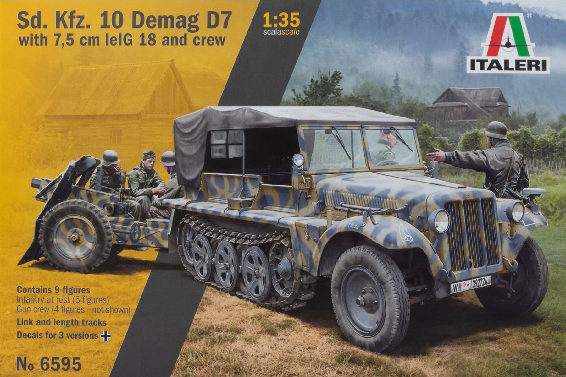 Italeri IT6595 Sd. Kfz. 10 Demag D7 with 7,5 cm leIG 18 and crew, model kit