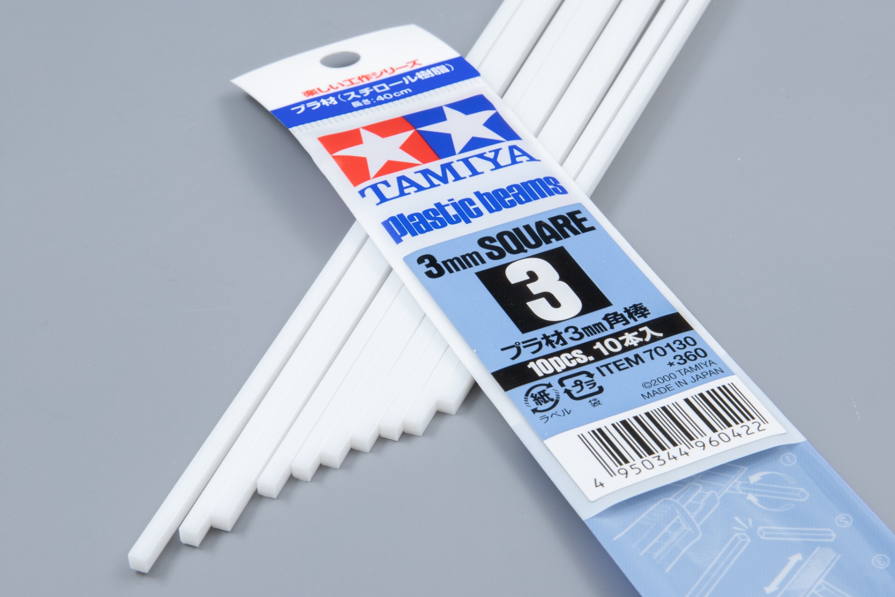Tamiya TA70130 Construction Series Plastic Beams 3mm Square x 400 mm, 10 Pcs