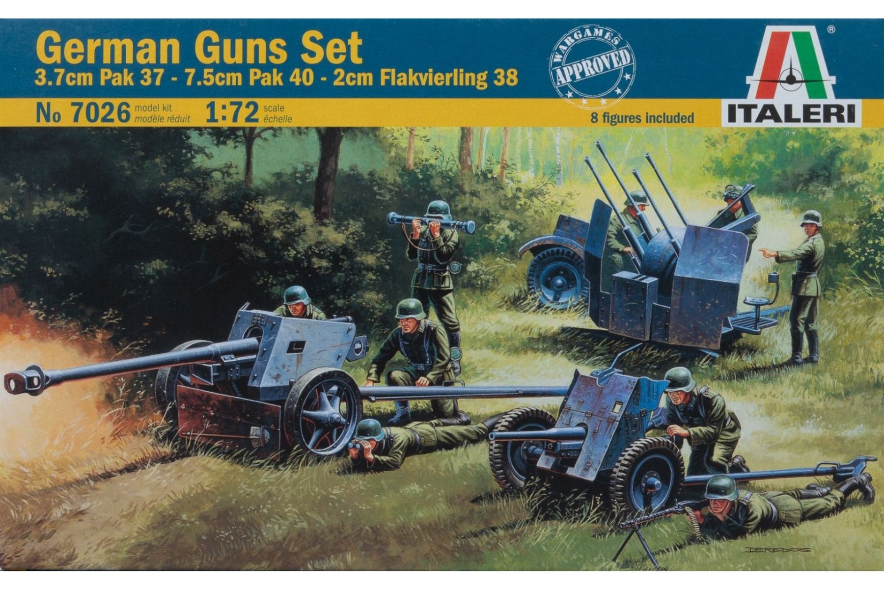 Italeri IT7026 German Guns Set 3,7cm Pak 36, 7,5cm Pak 40 & 2cm Flakvierling 38, model kit