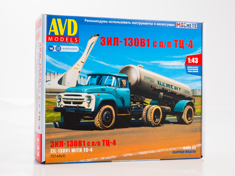 7074AVD ZIL-130V1 with cement semitrailer TC-4, model kit