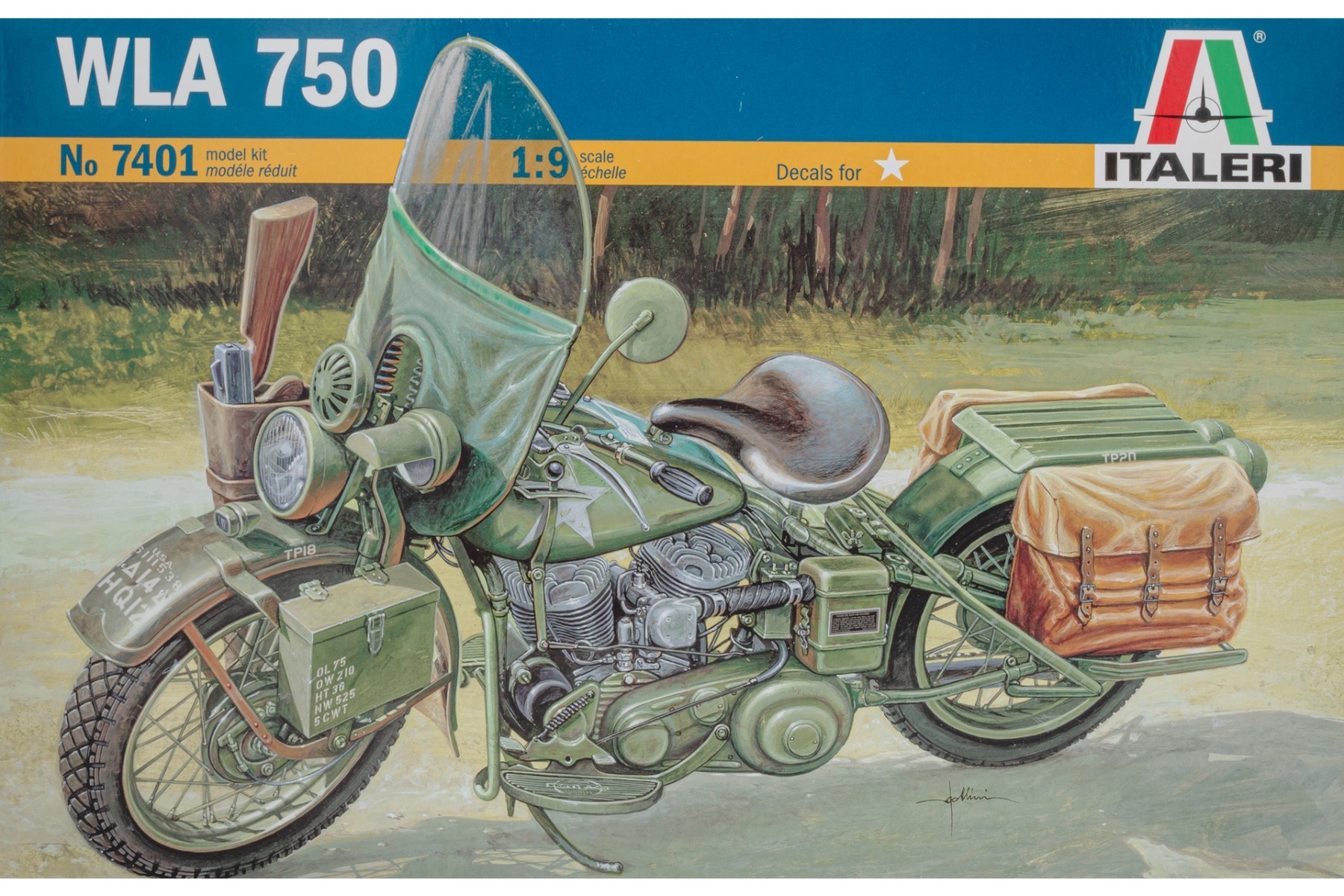 Italeri IT7401 Harley-Davidson WLA 750 WWII U.S. Army motorcycle, model kit 