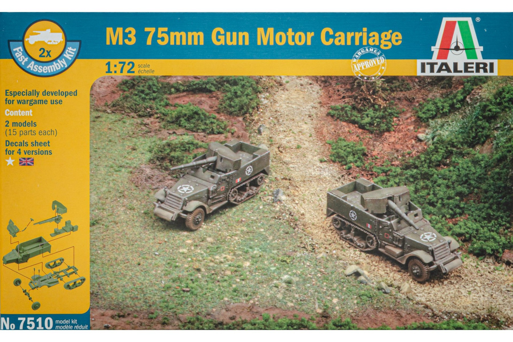 Italeri IT7510 M3 75mm Gun Motor Carriage (2 fast assembly kits in box), model kit