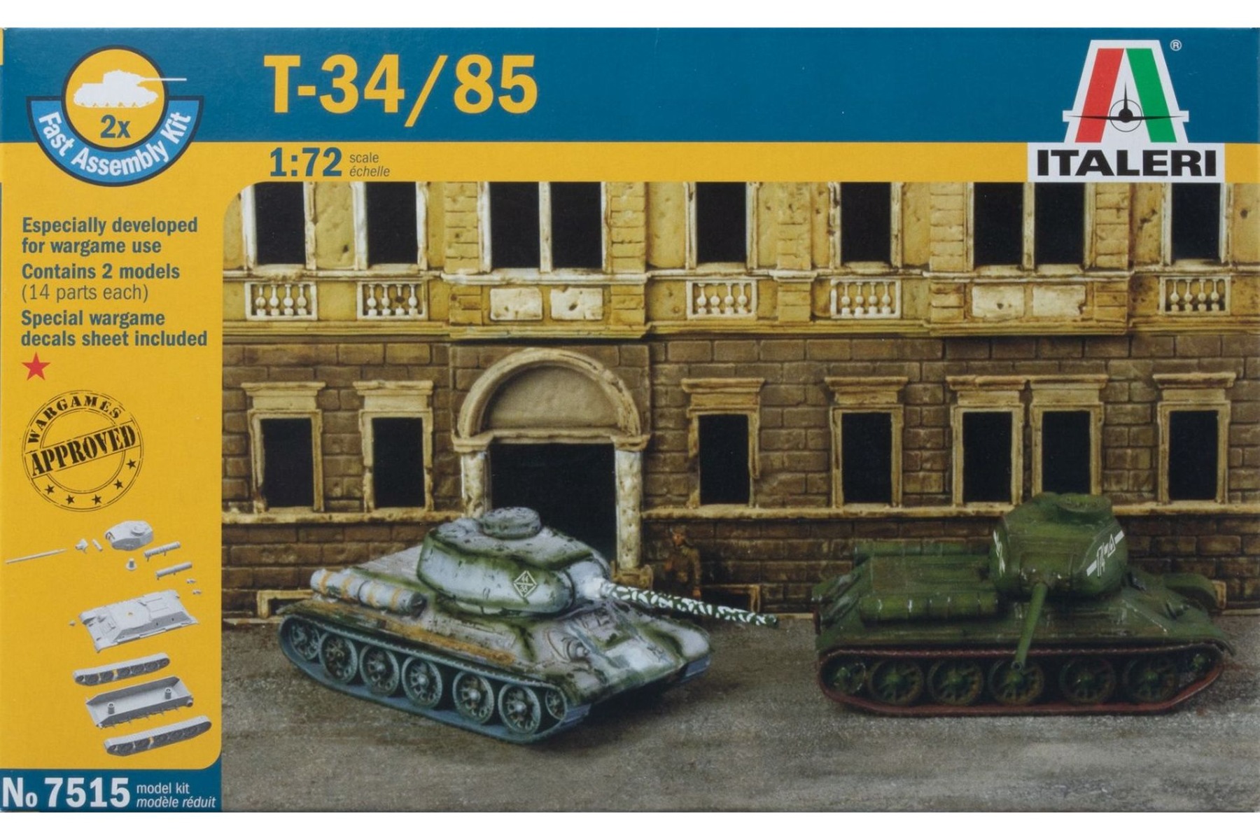 Italeri IT7515 T-34/85 tank (2pcs fast assembly kits per box), model kit