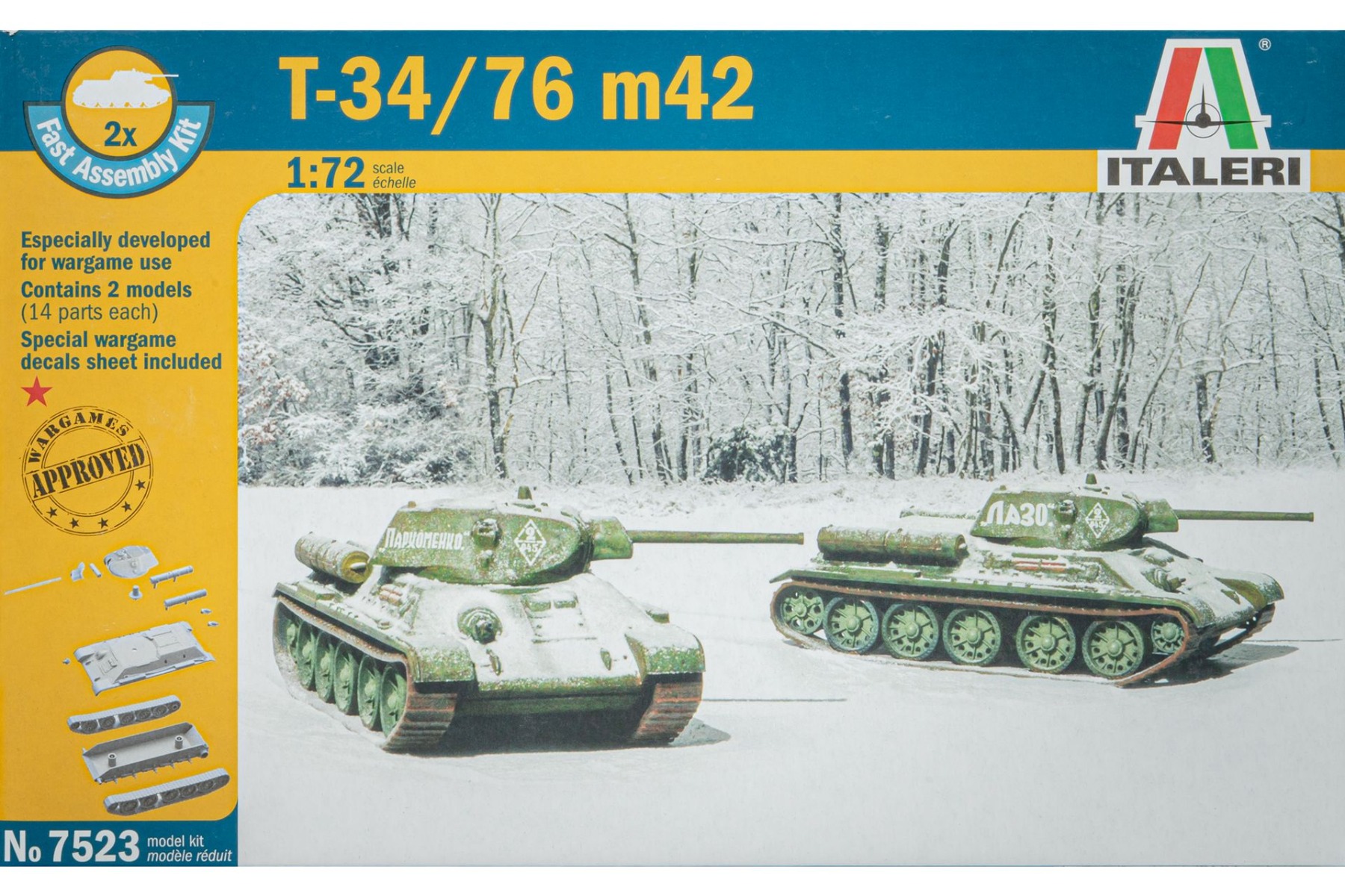 Italeri IT7523 T34/76 Model 1942, (2pcs fast assembly kits per box), model kit