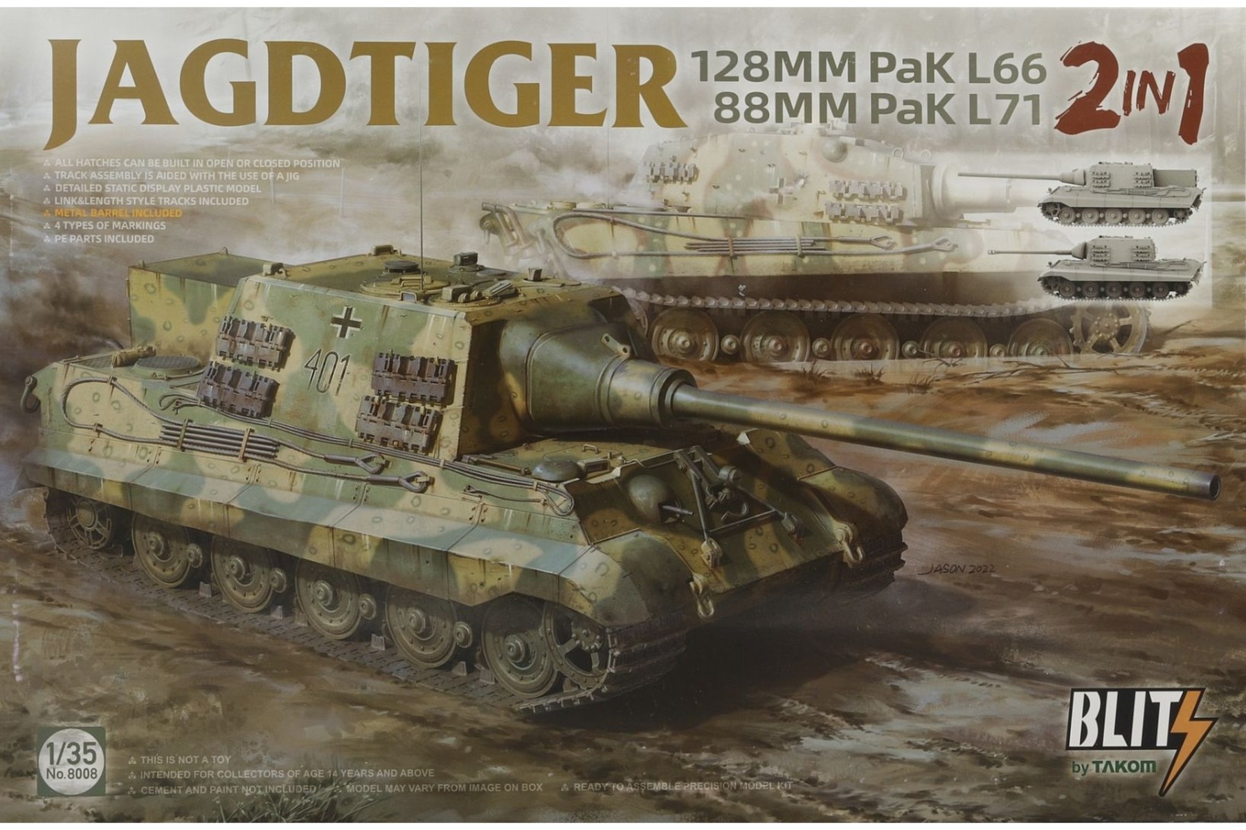 TAKOM8008 Jagdtiger 128 mm Pak L66 & 88mm Pak L71 2 in 1, model kit