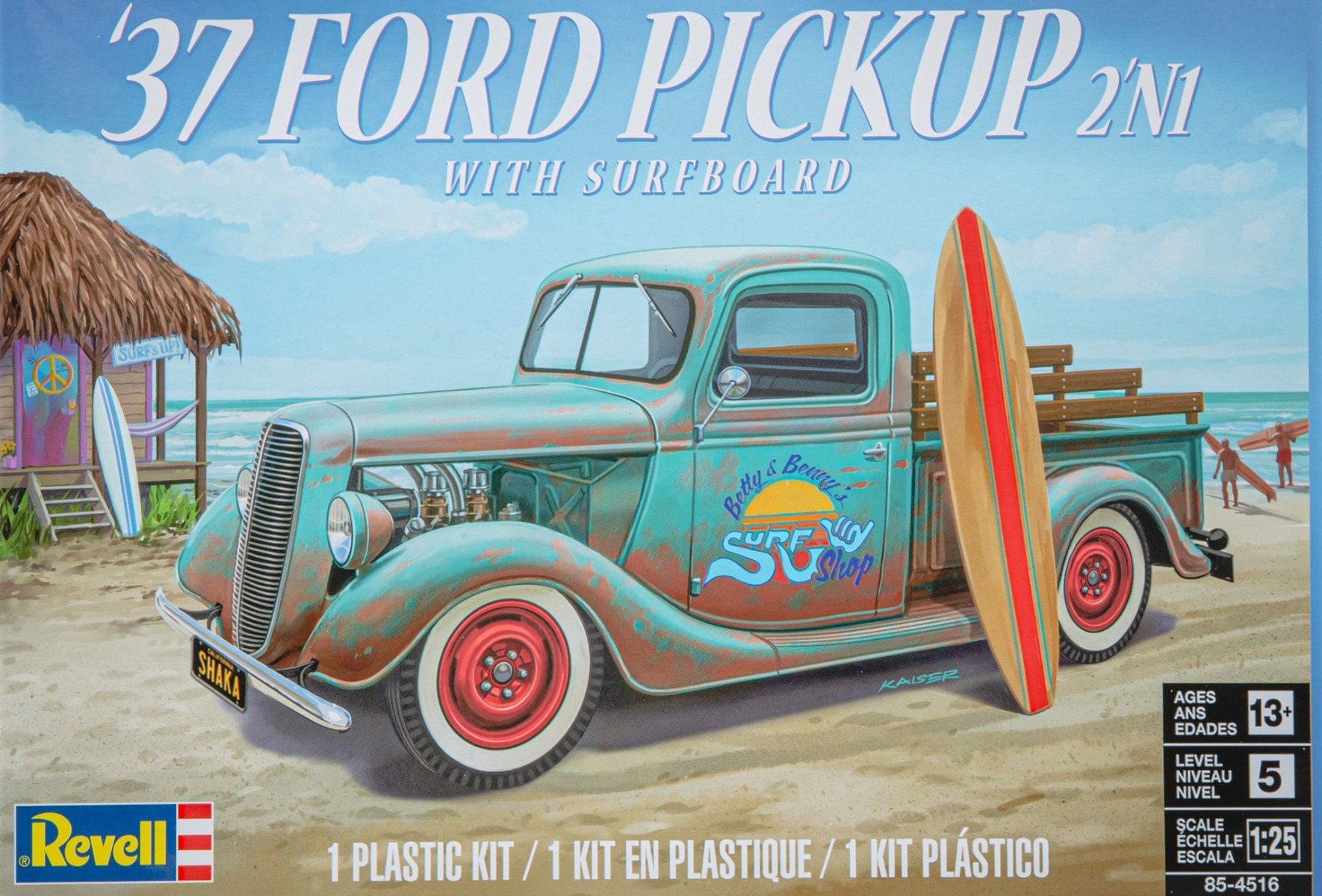 Revell RE14516 Ford Pickup, 1937 with surfboard 2n1, model kit