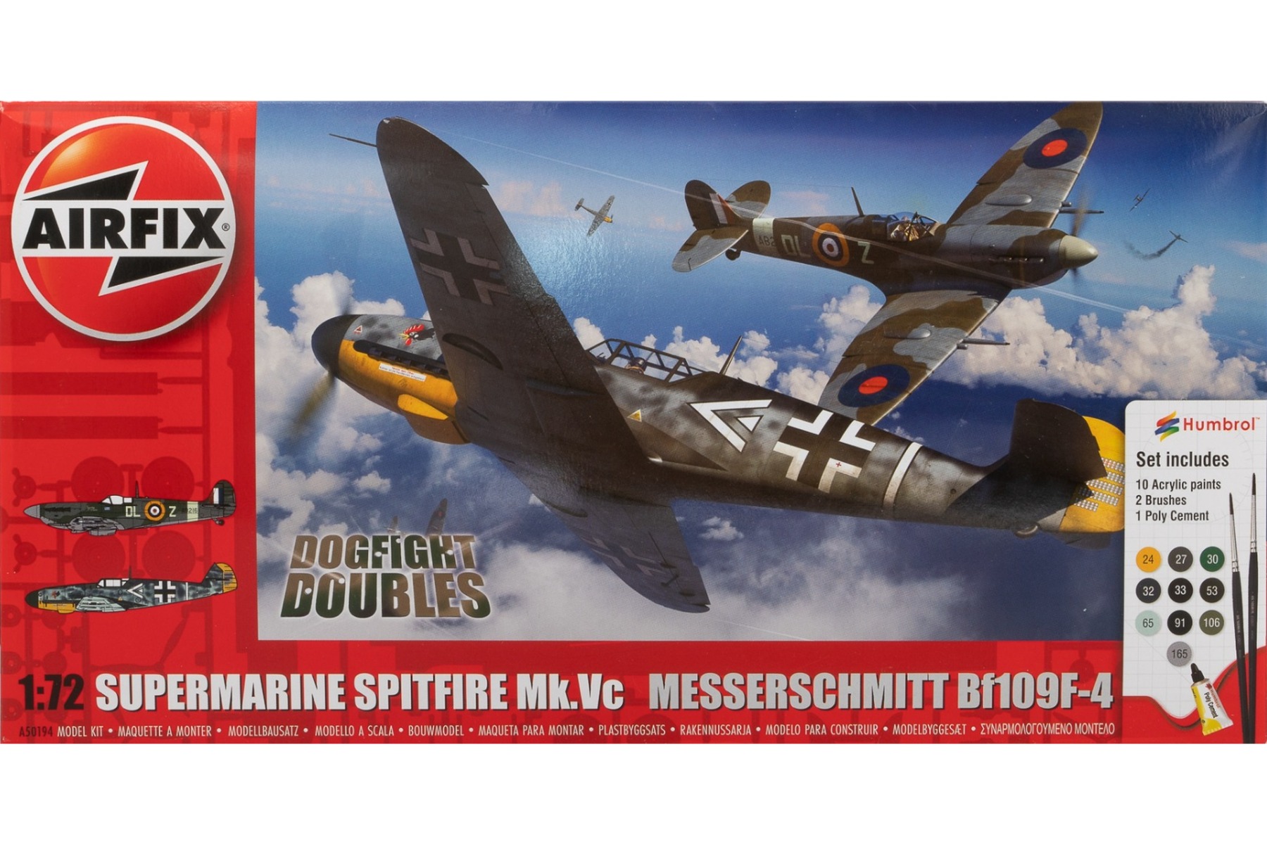 Airfix A50194 Supermarine Spitfire Mk.Vc vs Messerschmitt Bf109F-4 Dogfight Doubles, model kit set