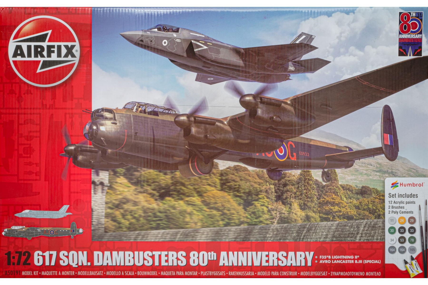 Airfix A50191 Lockheed F-35B Lightning II & Avro Lancaster B Mk.III (special) 617 SQN. Dambusters 80th Anniversary, model kit set (paints included)