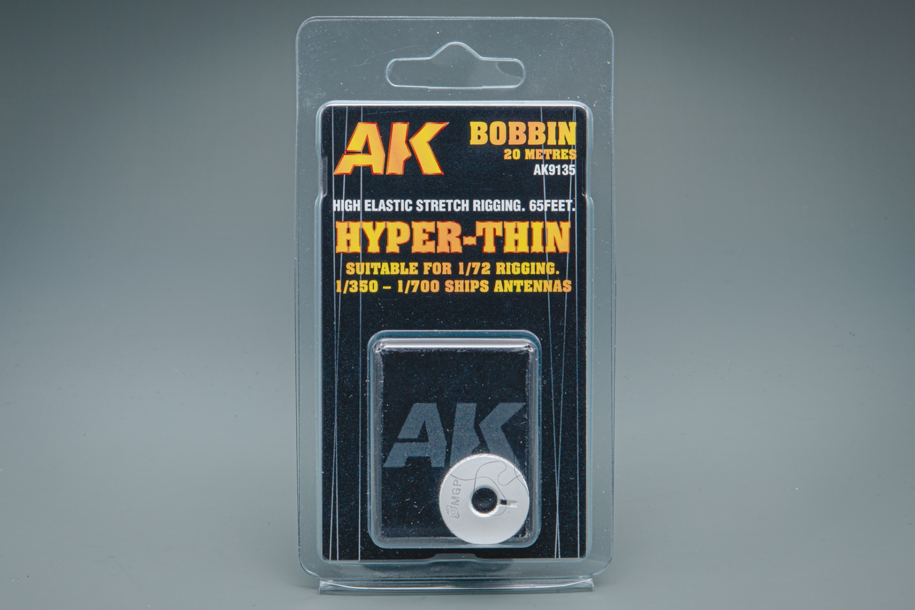 AK interactive AK9135 Elastic Rigging Bobbin Hyper Thin 20m long (Suitable for 1:72 rigging, 1:350 / 1:700 ship antennas)