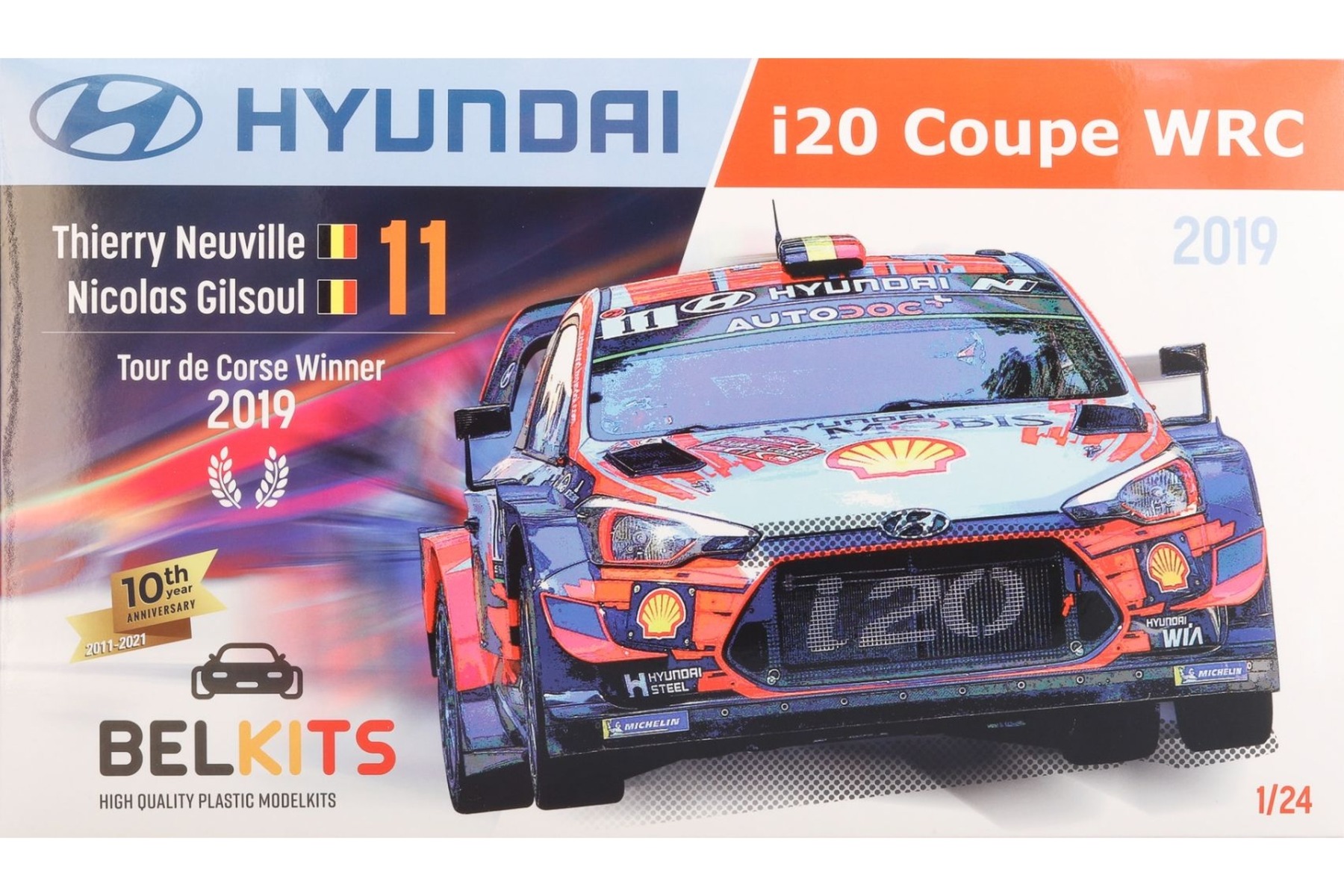Belkits BEL014 Hyundai i20 Coupe WRC Tour de Corse 2019 winner T. Neuville/N. Gilsoul, model kit