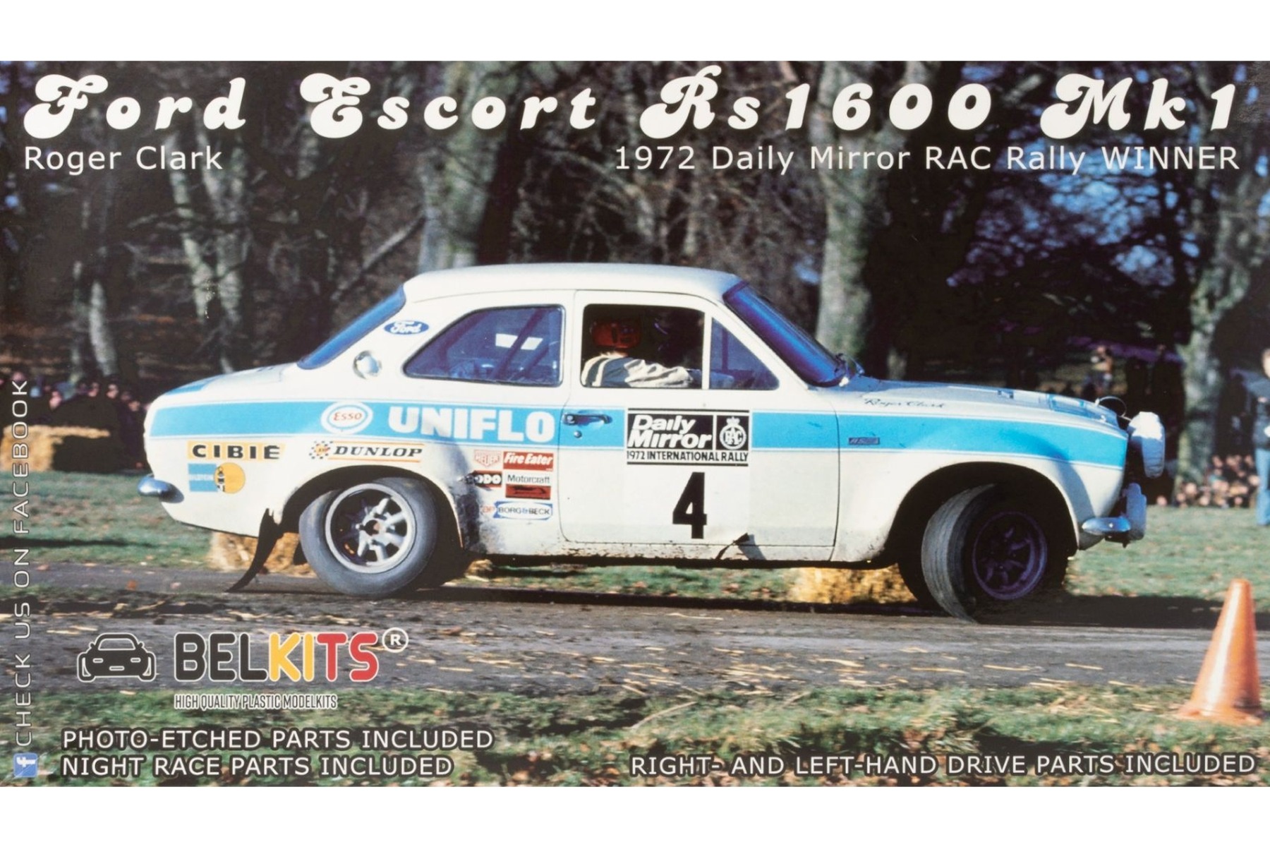 Belkits BEL007 Ford Escort RS1600 Mk1 Roger Clark, 1972 Daily Mirror RAC Rally winner, model kit