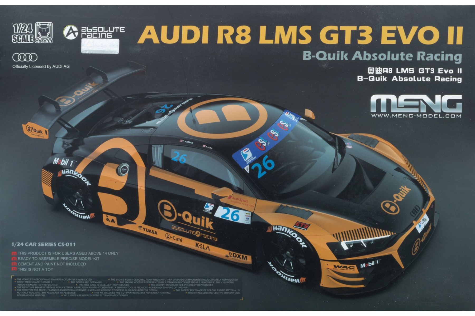 Meng CS-011 Audi R8 LMS GT3 EVO II B-Quik Absolute Racing, model kit