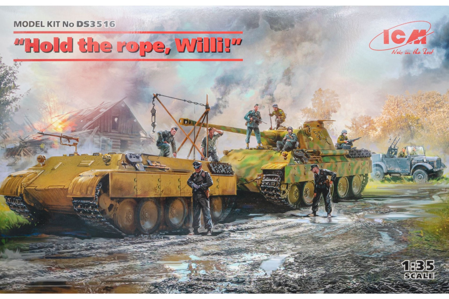ICMDS3516 “Hold the rope, Willi!” (Panther Ausf.D, Bergepanther, le.gl.Einheitz-Pkw Kfz.4, German Drivers), model kit