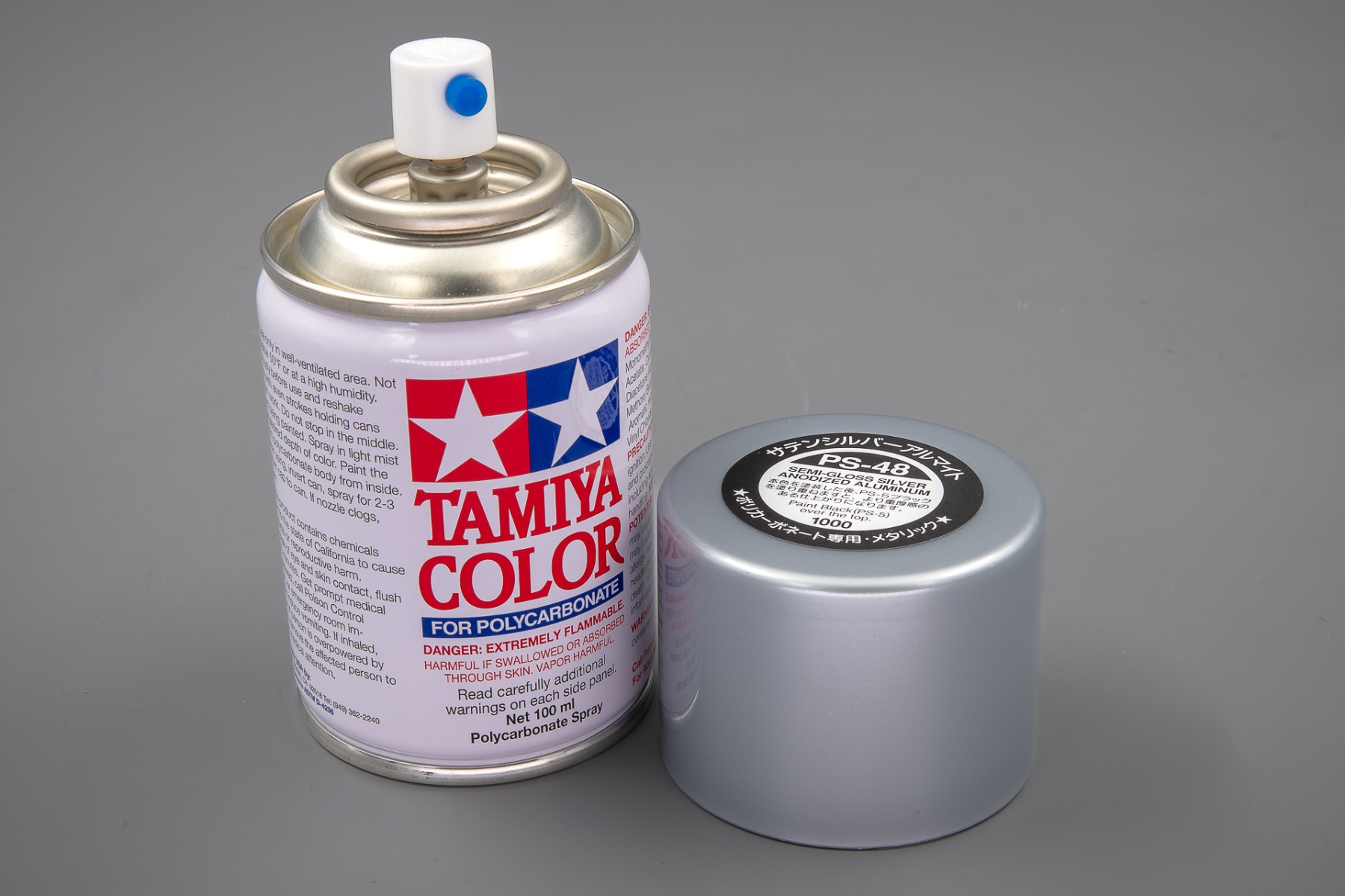 Tamiya TA86048 PS-48 Semi-Gloss Silver Alumite Spray Paint for Polycarbonate, 100ml