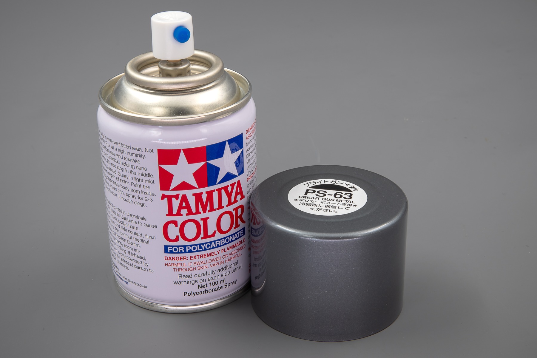 Tamiya TA86063 PS-63 Bright Gun Metal Spray Paint for Polycarbonate, 100ml