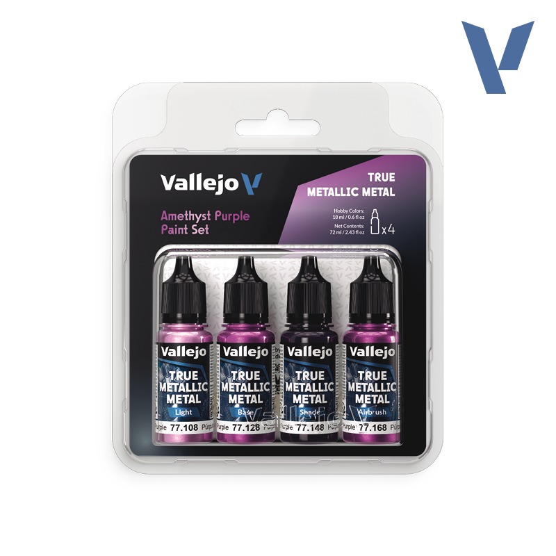 Amethyst Purple Paint Set (Light, Base, Shade, Airbrush) 4x18ml Vallejo True Metallic Metal 77255
