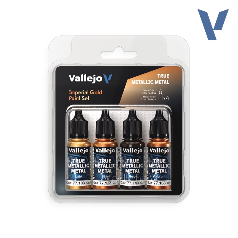 Imperial Gold Paint Set (Light, Base, Shade, Airbrush) 4x18ml Vallejo True Metallic Metal 77252